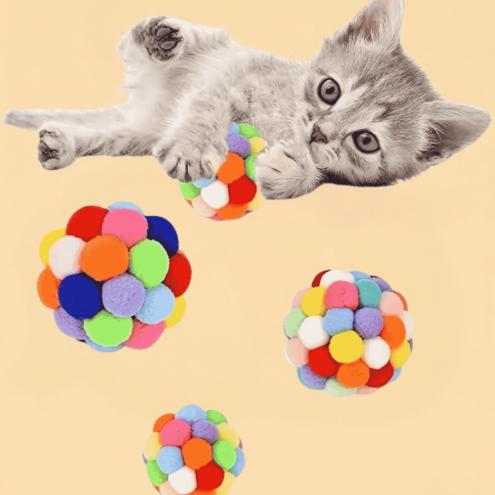 Kit Bolinhas de Lã com Guizo para Gatos Brinquedo Interativo