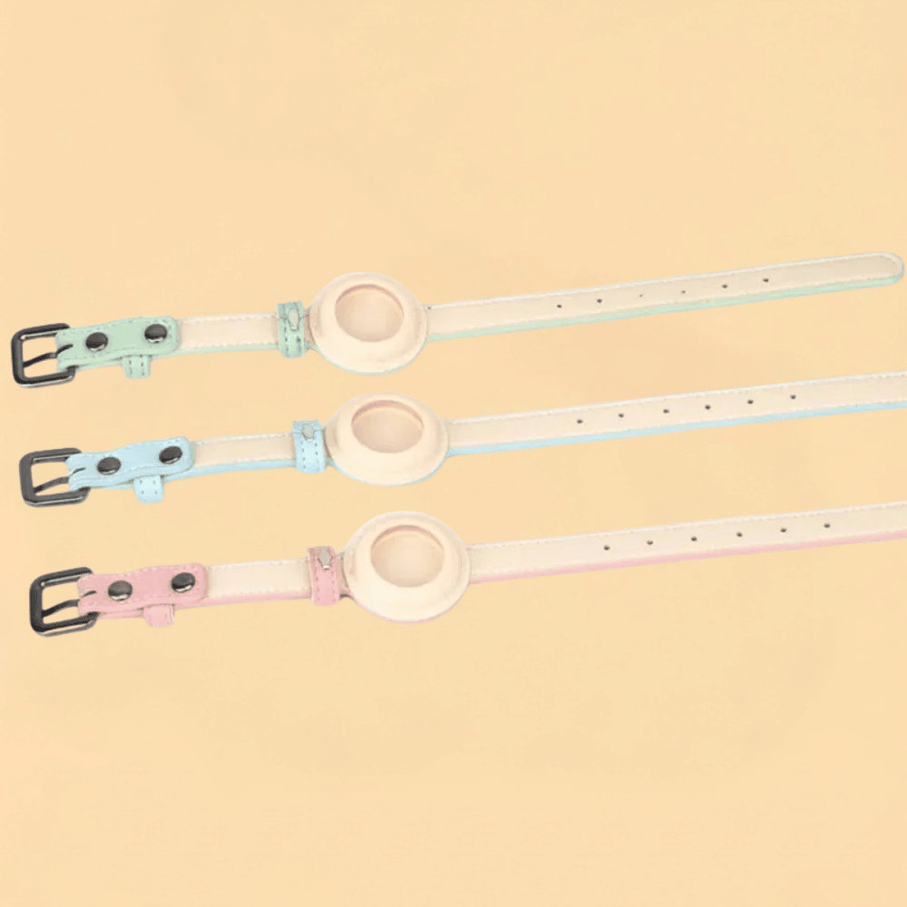 Coleira de Couro Personalizada com Suporte para AirTag e Gravada