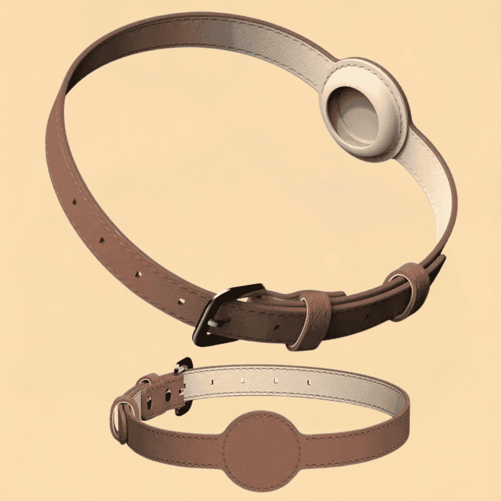 Coleira de Couro Personalizada com Suporte para AirTag e Gravada